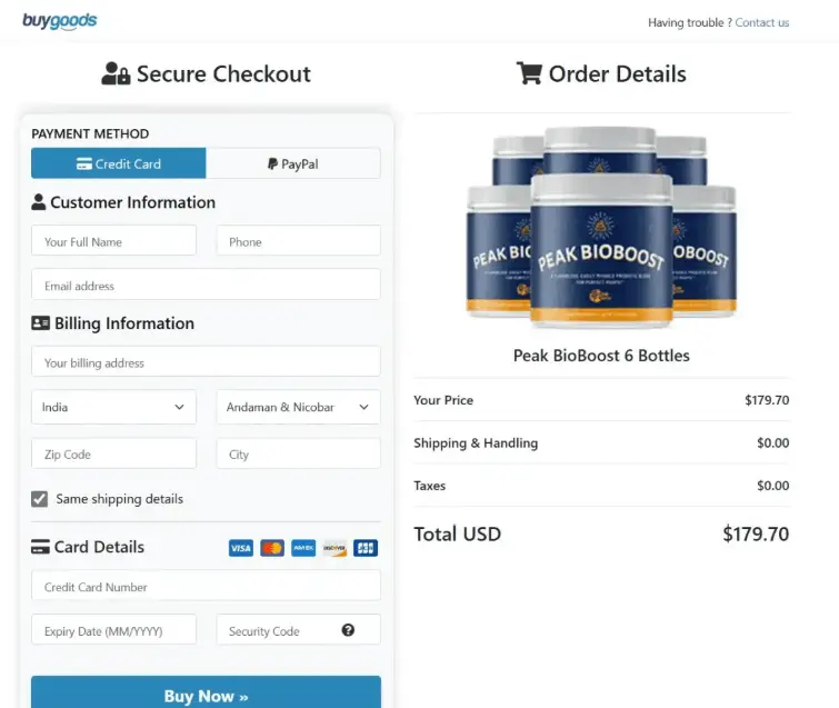 Peak BioBoost Official Website Secure Order Page